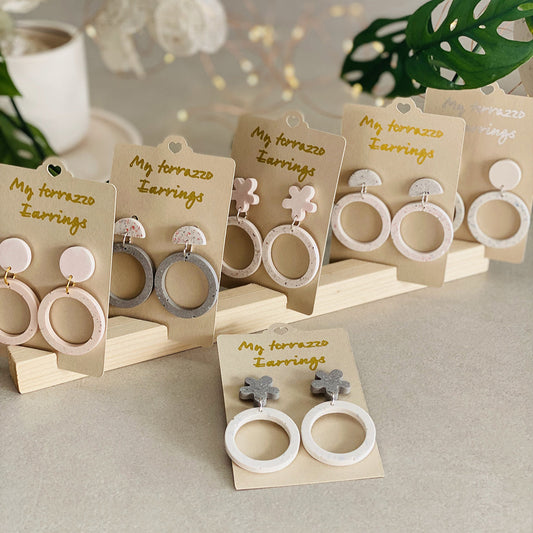 Boucle d’oreilles duo terrazzo artisanales en jesmonite