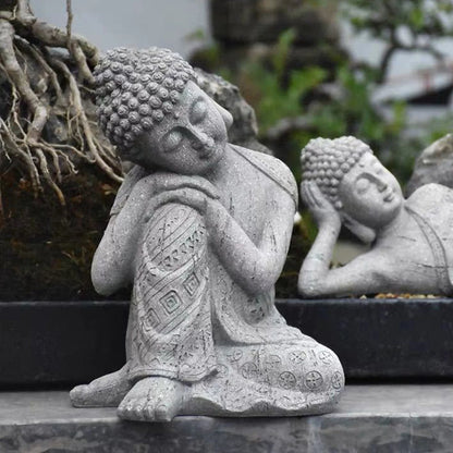 Bouddha Statue Artisanale Grise en Résine