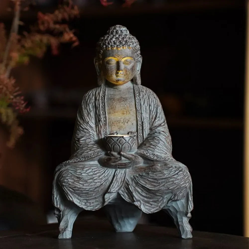 Bouddha Statue Luminaire Solaire en Résine