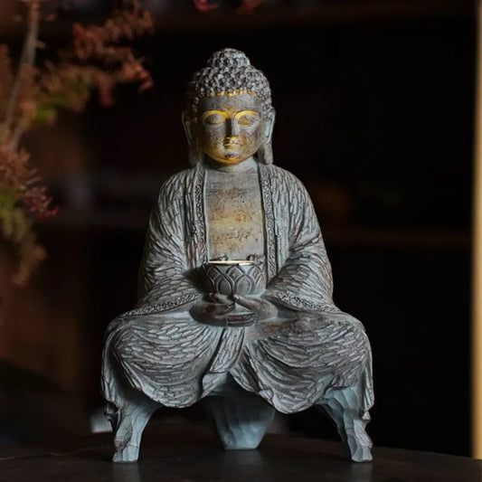Bouddha Statue Luminaire Solaire en Résine