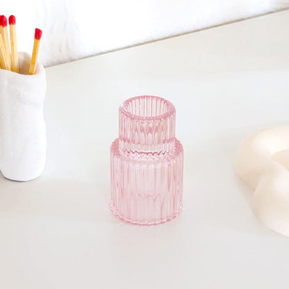 Bougeoir en verre rose