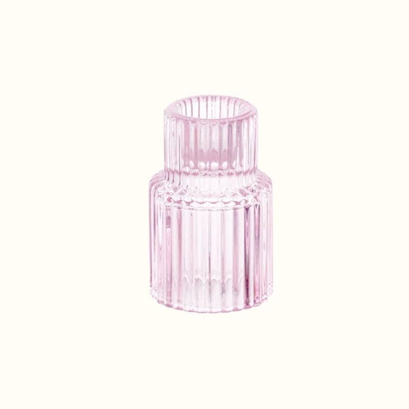 Bougeoir en verre rose
