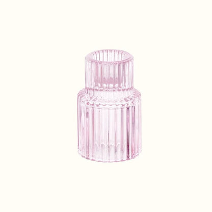Bougeoir en verre rose