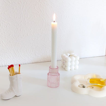 Bougeoir en verre rose