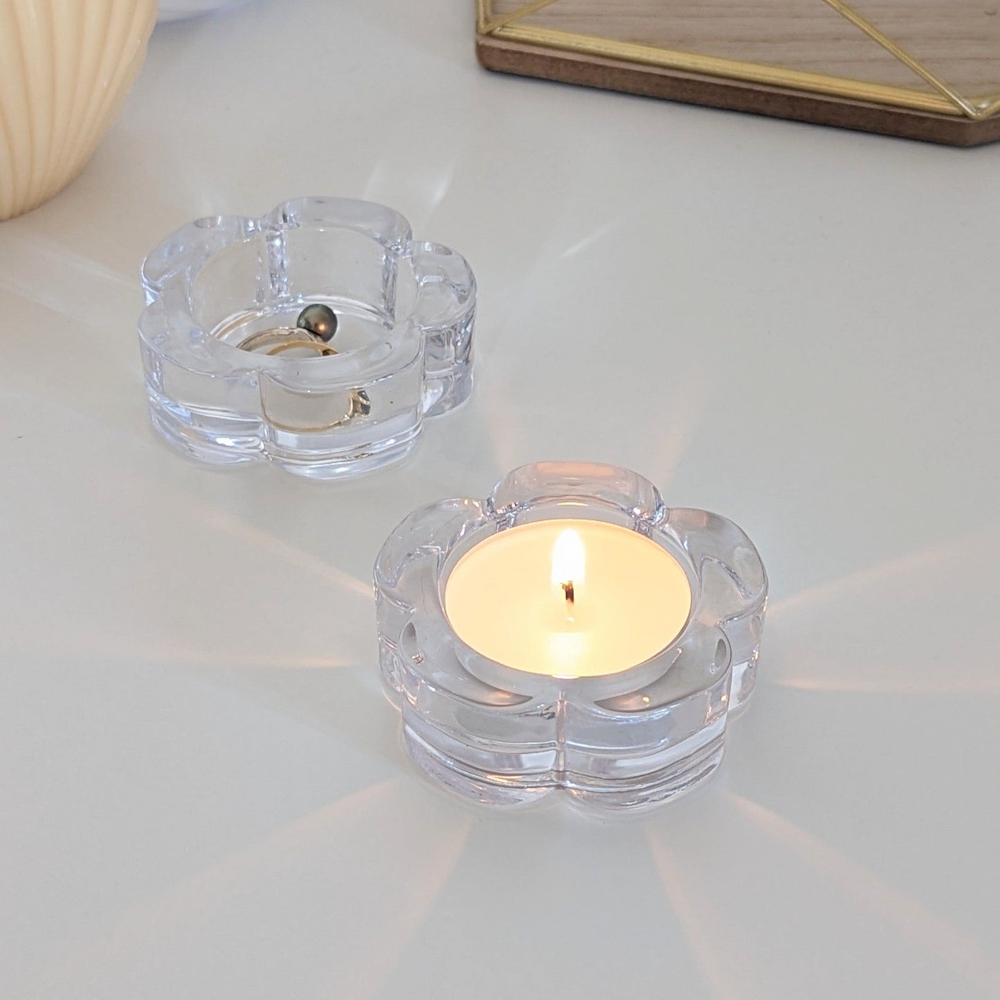 Bougeoir fleur en verre