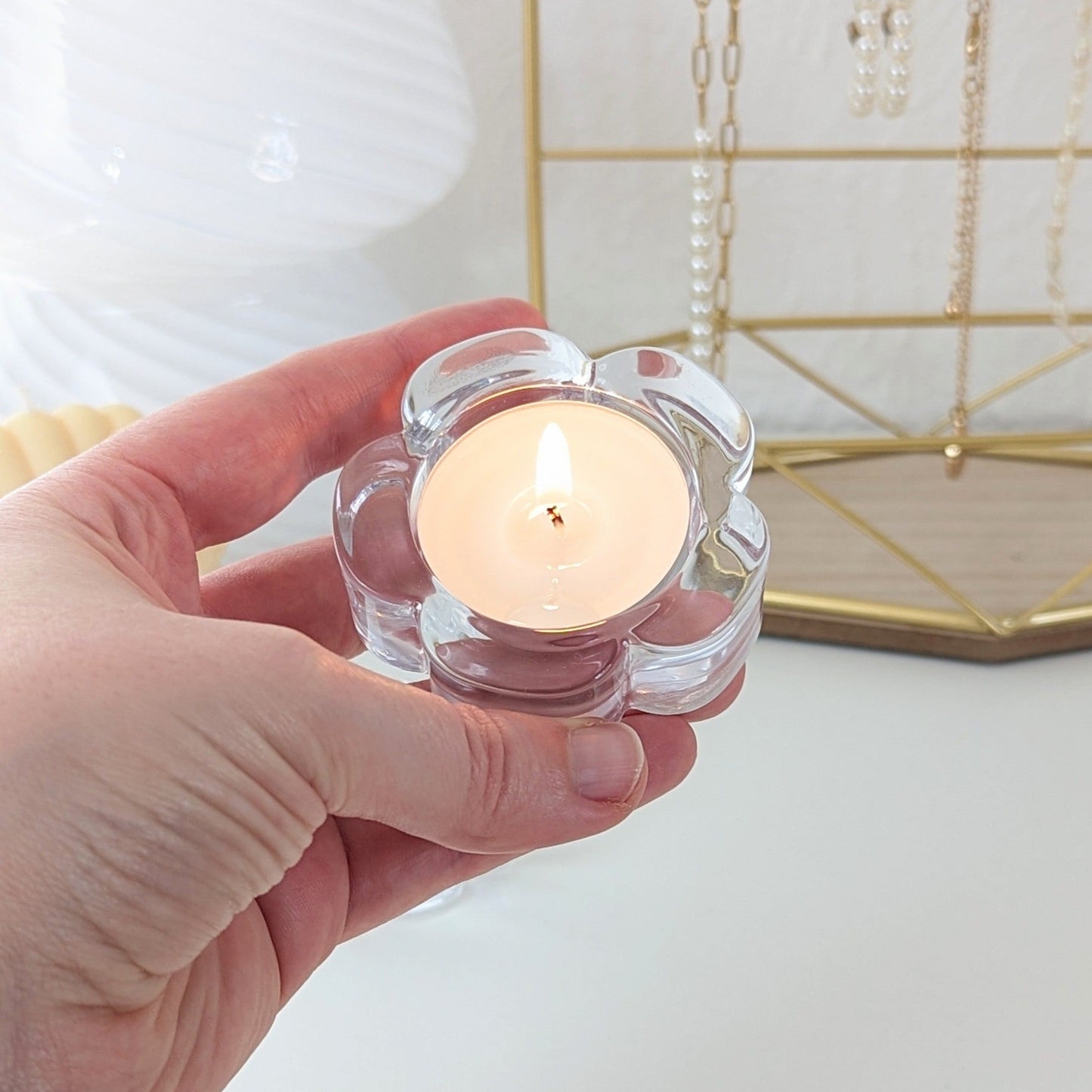 Bougeoir fleur en verre