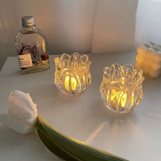 Bougeoir tulipe en verre