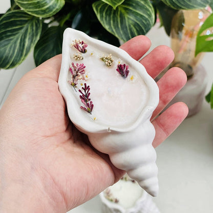 Bougie coquillage en jesmonite – Parfumée & fleurie