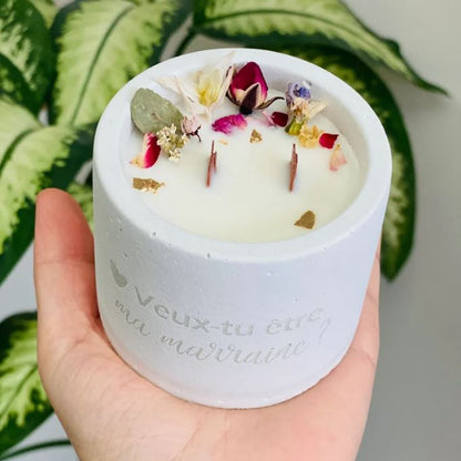 Bougie parfumée personnalisable – 2 mèches crépitantes & fleurs séchées