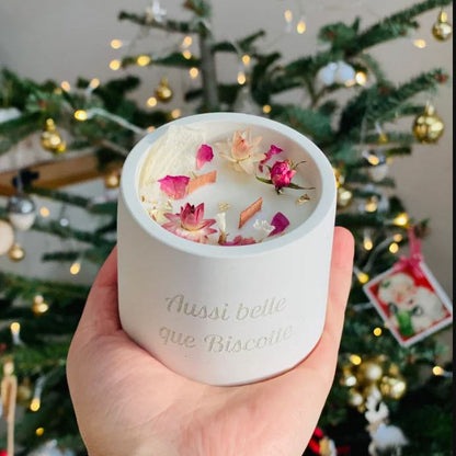 Bougie parfumée personnalisable – 2 mèches crépitantes & fleurs séchées