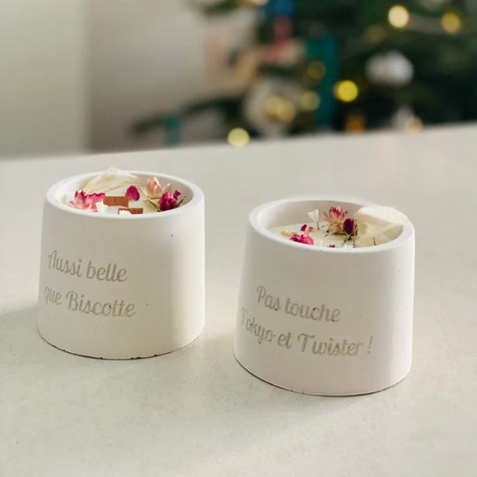 Bougie parfumée personnalisable – 2 mèches crépitantes & fleurs séchées