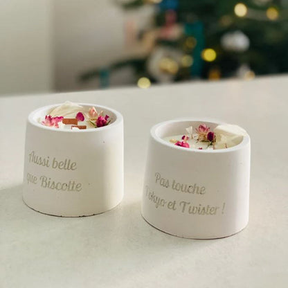 Bougie parfumée personnalisable – 2 mèches crépitantes & fleurs séchées