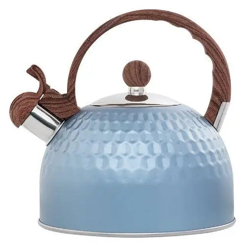Bouilloire Sifflante Bleu avec manche en bois