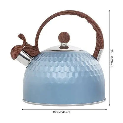 Bouilloire Sifflante Bleu avec manche en bois