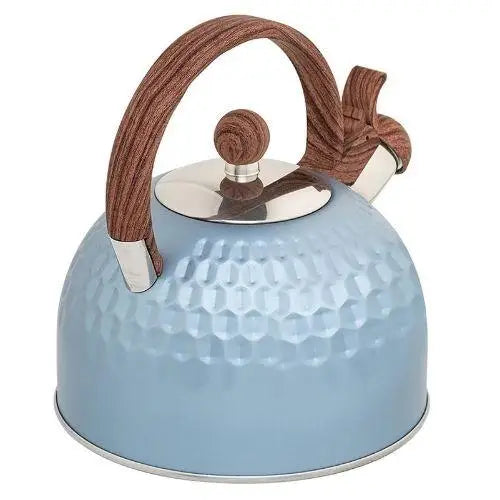 Bouilloire Sifflante Bleu avec manche en bois