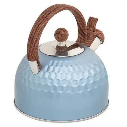 Bouilloire Sifflante Bleu avec manche en bois