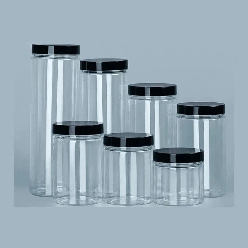 Bouteille de rangement circulaire à couvercle noir