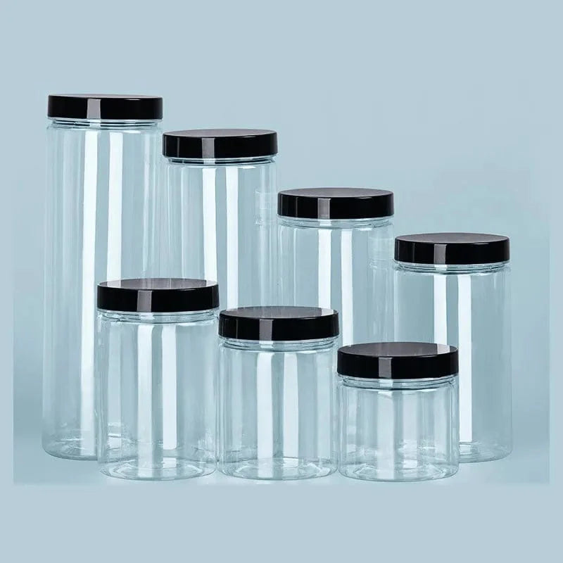 Bouteille de rangement circulaire à couvercle noir