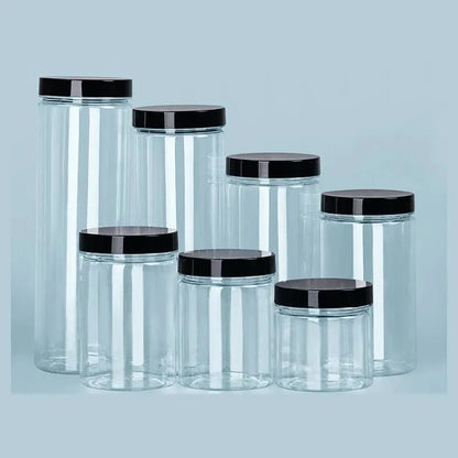 Bouteille de rangement circulaire à couvercle noir