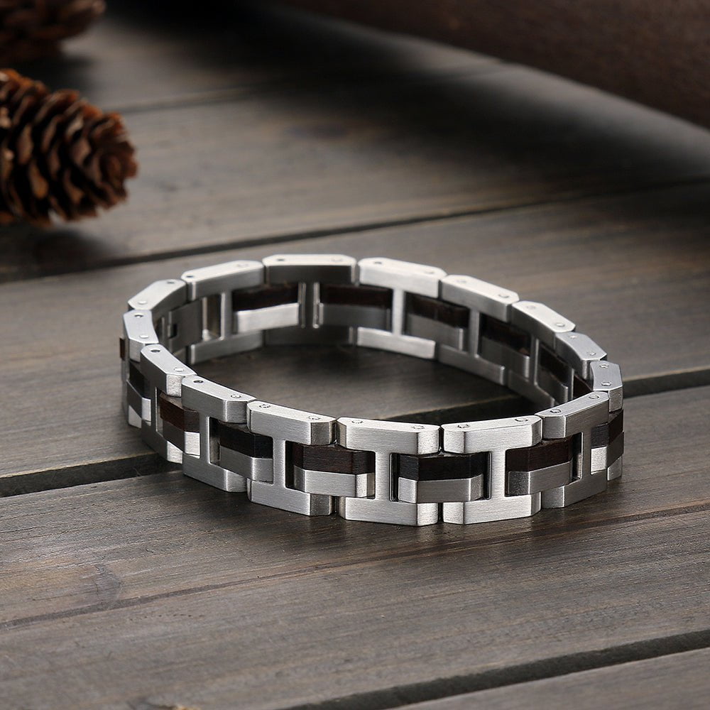 Bracelet Homme Bois - Steel Black