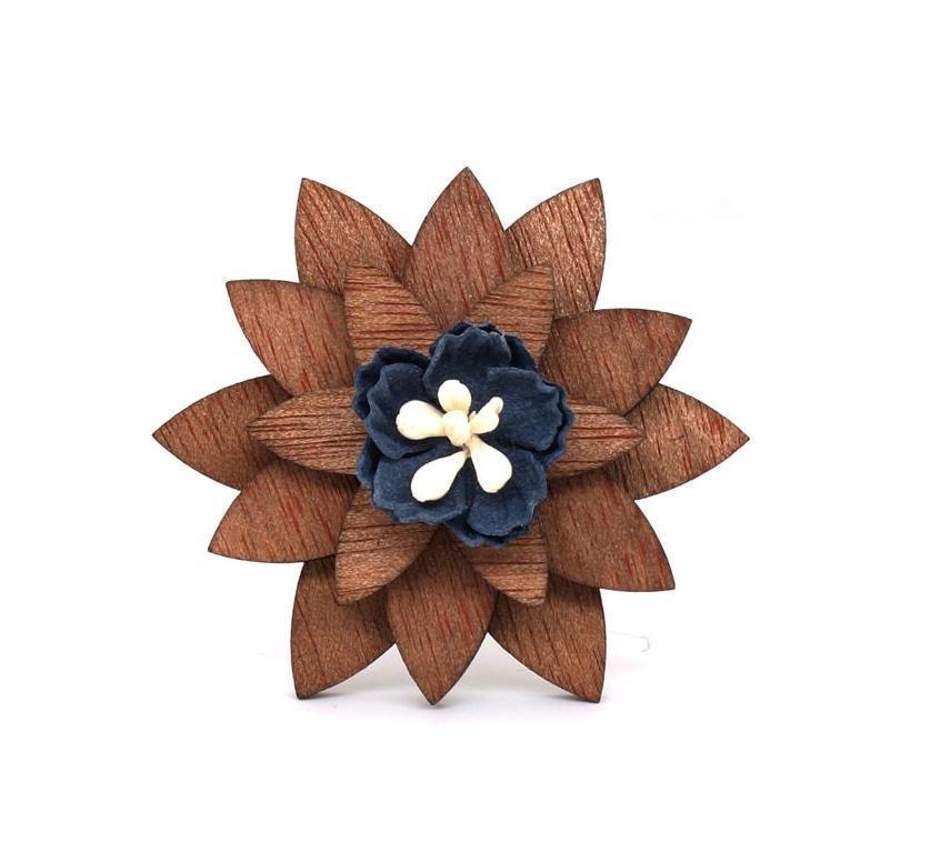 Broche en bois - Electra Bleu