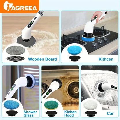 Brosse de Nettoyage Électrique sans Fil - 8 Têtes Remplaçables, Manche Extensible - Idéal pour Salle de Bain, Baignoire, Carrelage