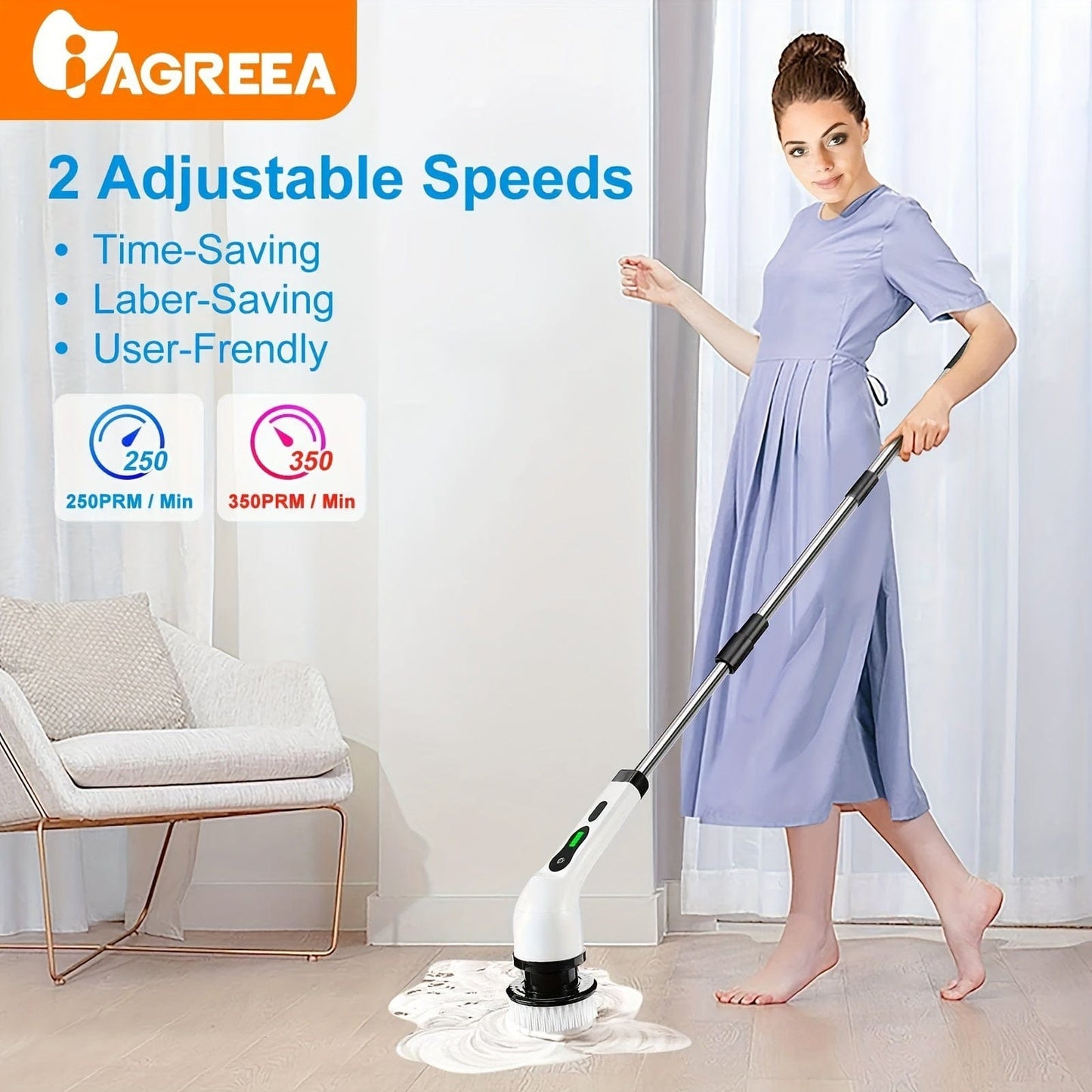 Brosse de Nettoyage Électrique sans Fil - 8 Têtes Remplaçables, Manche Extensible - Idéal pour Salle de Bain, Baignoire, Carrelage