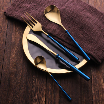 Ensemble de couverts dorés et bleus en acier inoxydable