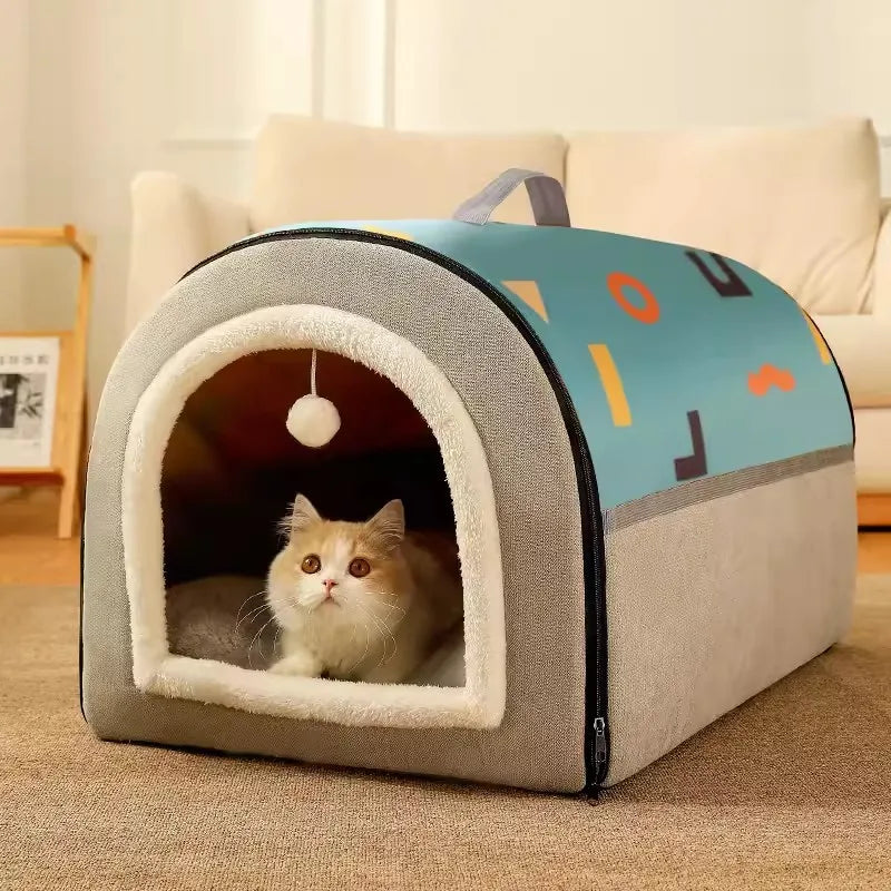 cabane-pour-chat-grise-bleue