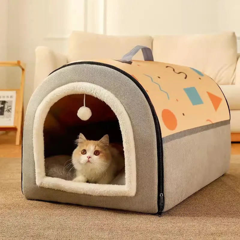 cabane-pour-chat-grise-jaune