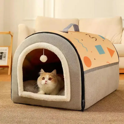 cabane-pour-chat-grise-jaune