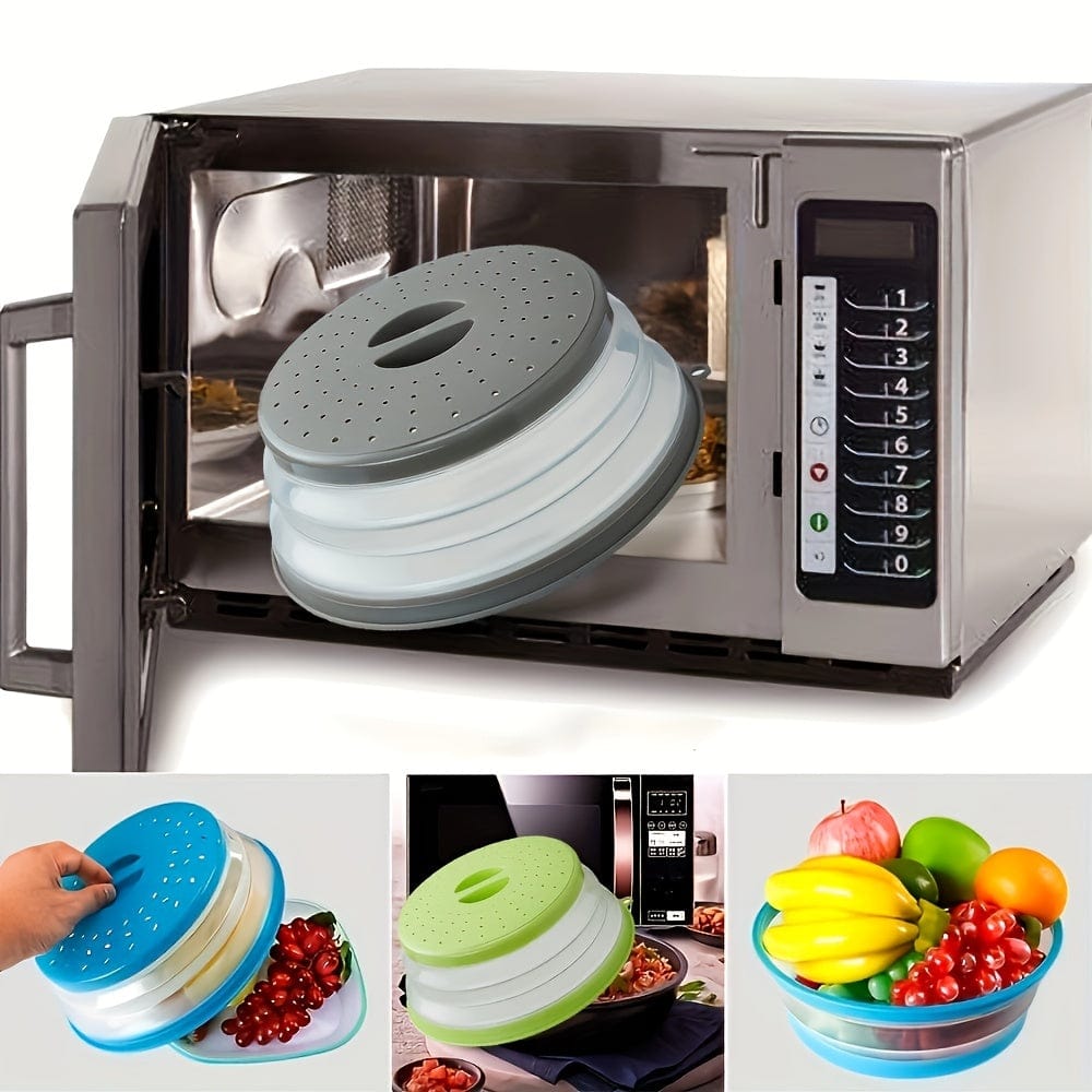 Cache-Micro-Ondes Pliant Ventilé Rond avec Poignée, Filtre Alimentaire Lavable, Ustensile Cuisine