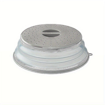 Cache-Micro-Ondes Pliant Ventilé Rond avec Poignée, Filtre Alimentaire Lavable, Ustensile Cuisine grey