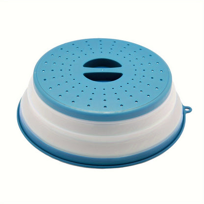 Cache-Micro-Ondes Pliant Ventilé Rond avec Poignée, Filtre Alimentaire Lavable, Ustensile Cuisine Lake Blue