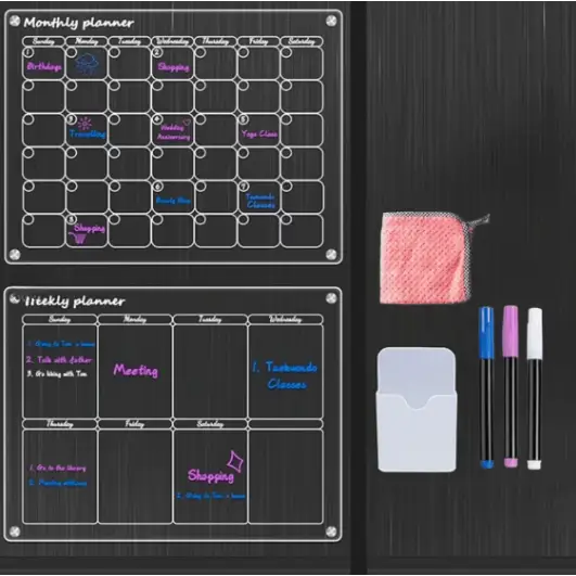 Calendrier Magnétique Planificateur Mois et Semaine en Acrylique - 1 Mensuel + Hebdomadaire