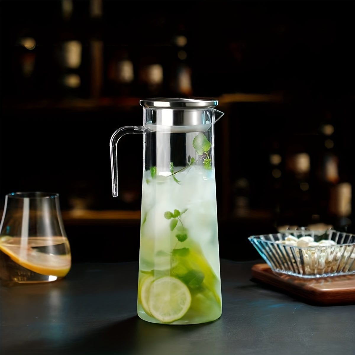 Carafe à jus avec couvercle, 1600ml/2000ml, en plastique, pour Bubble Tea et autres boissons estivales.