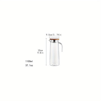 Carafe à jus avec couvercle, 1600ml/2000ml, en plastique, pour Bubble Tea et autres boissons estivales. Wooden Lids / 1100ml/37.1oz