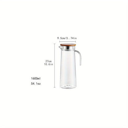 Carafe à jus avec couvercle, 1600ml/2000ml, en plastique, pour Bubble Tea et autres boissons estivales. Wooden Lids / 1600ml/54.1oz
