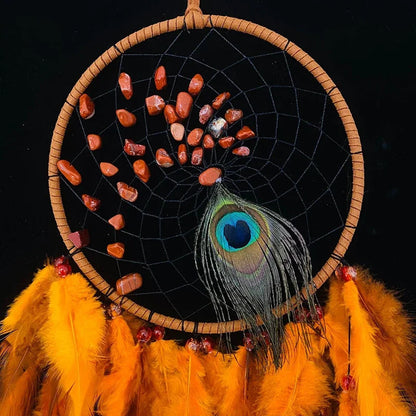 Attrape Rêve Plume Orange de Paon