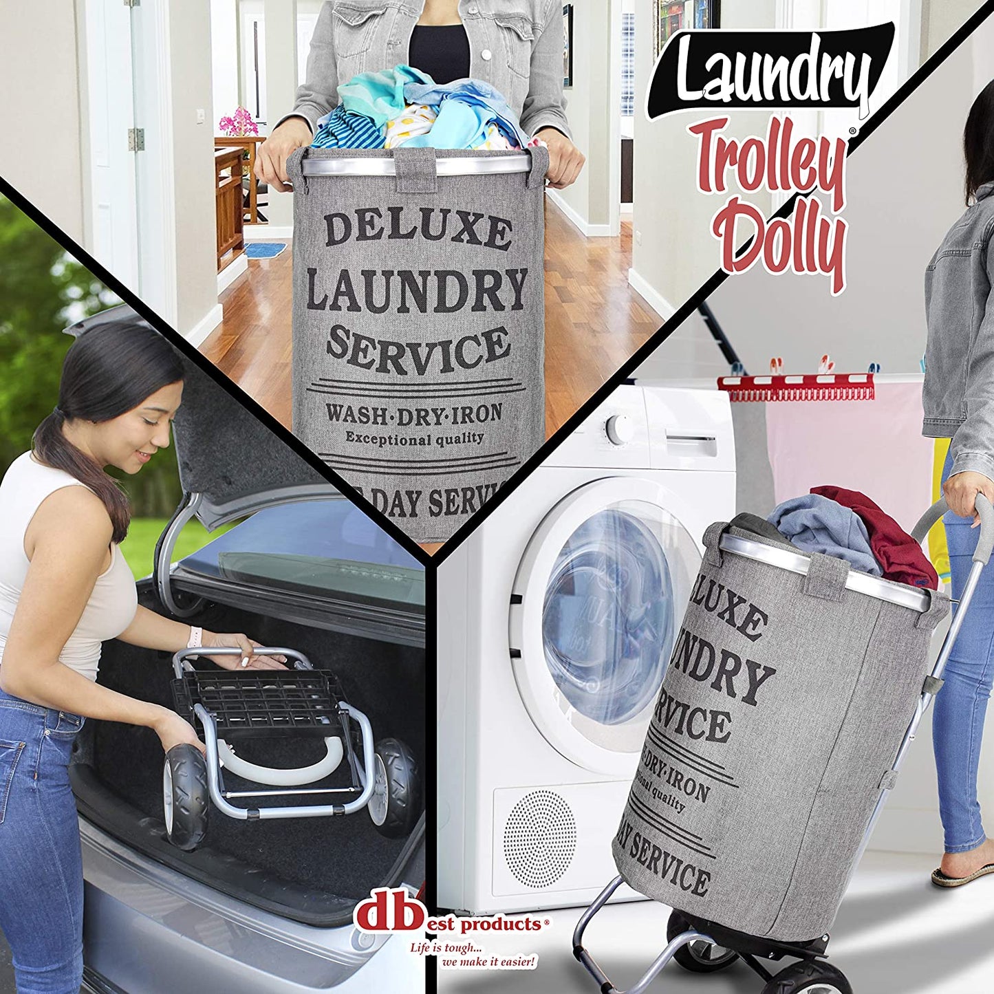 Chariot Blanc ergonomique pour Panier à Linge