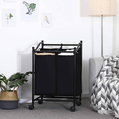 Chariot Panier à Linge à double Sac Noir