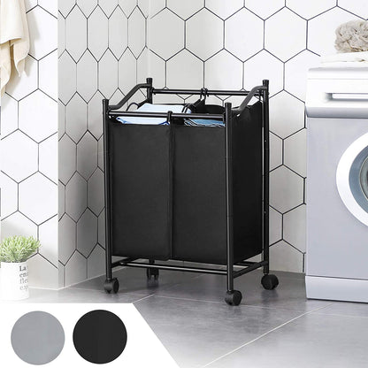 Chariot Panier à Linge à double Sac Noir