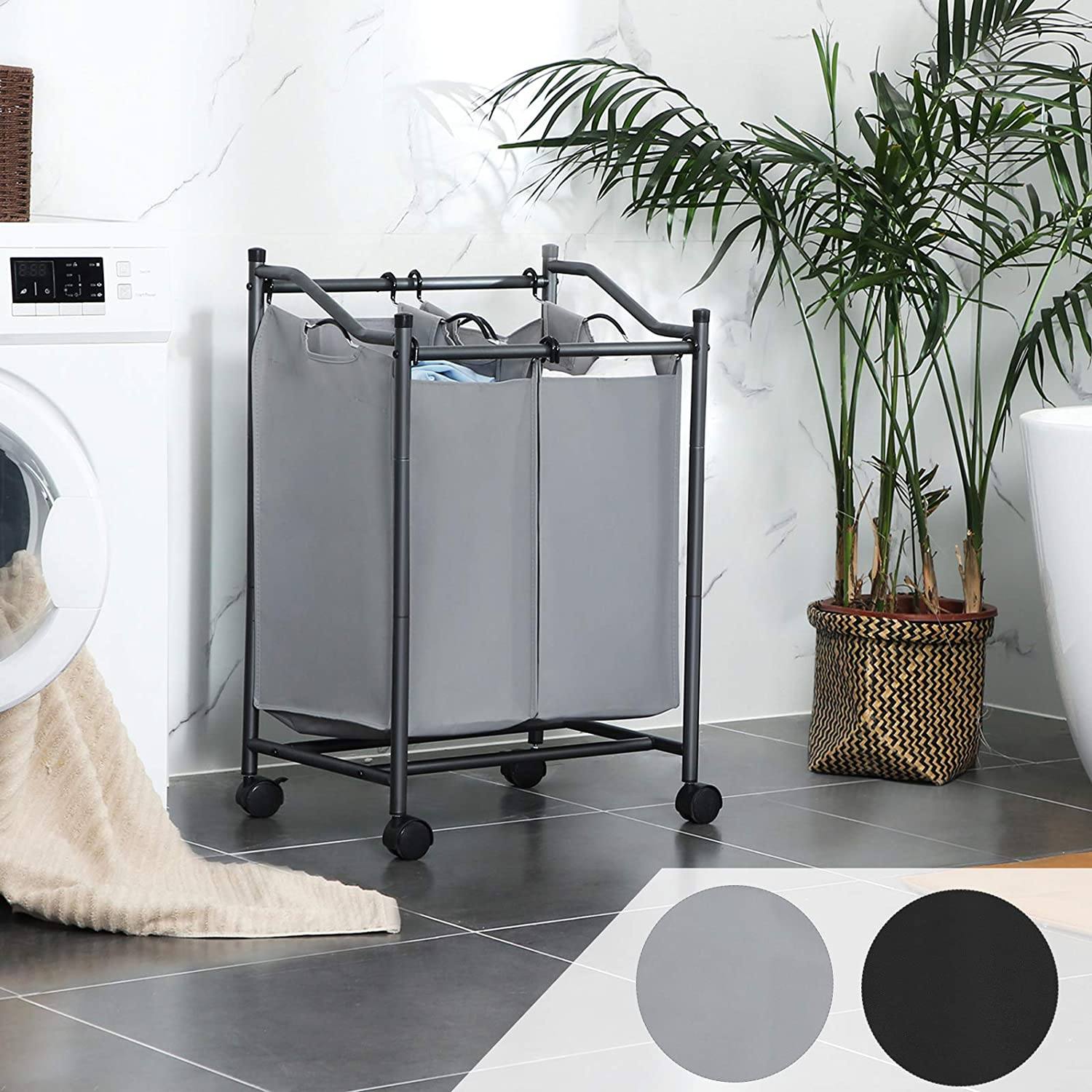 Chariot Panier à Linge à double Sac gris