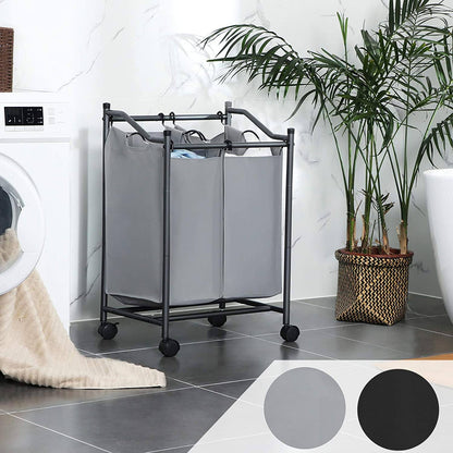 Chariot Panier à Linge à double Sac gris