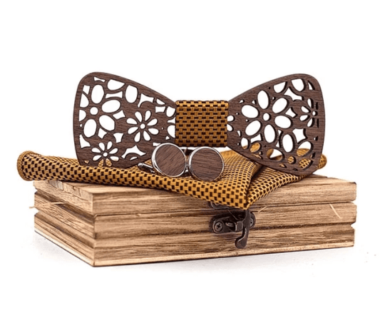 Jaune Coffret Noeud Papillon Bois - Fleur
