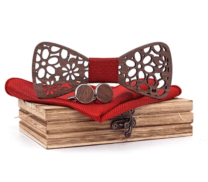 Rouge Coffret Noeud Papillon Bois - Fleur