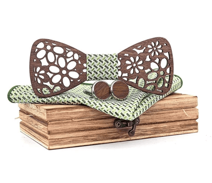 Vert Coffret Noeud Papillon Bois - Fleur