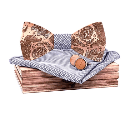 Coffret Noeud Papillon Bois - Fleur Vintage Gris
