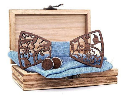 Bleu ciel Coffret Noeud Papillon Bois  - Flora