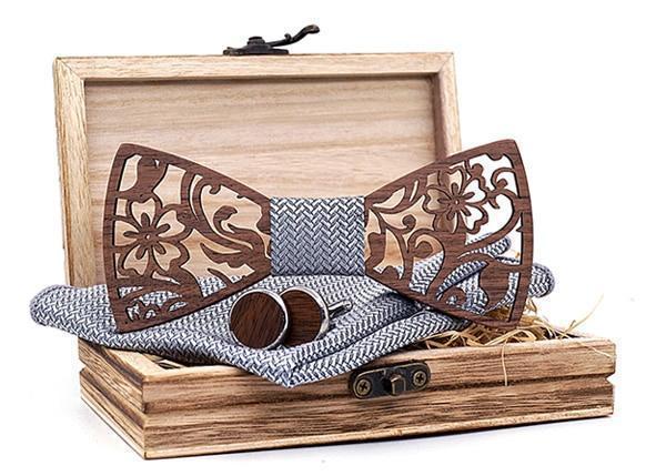 Gris Coffret Noeud Papillon Bois  - Flora